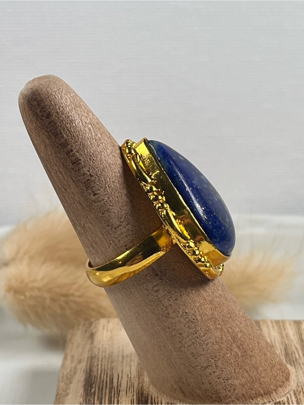 Goldtone Statement Lapis Lazuli Gemstone Ring Size 6.75 - Picture 2 of 9